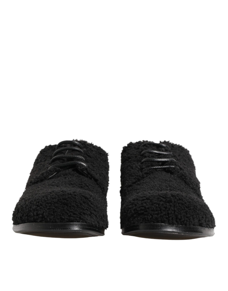 Dolce & Gabbana Curly shearling / Riccio fur derby shoe in black