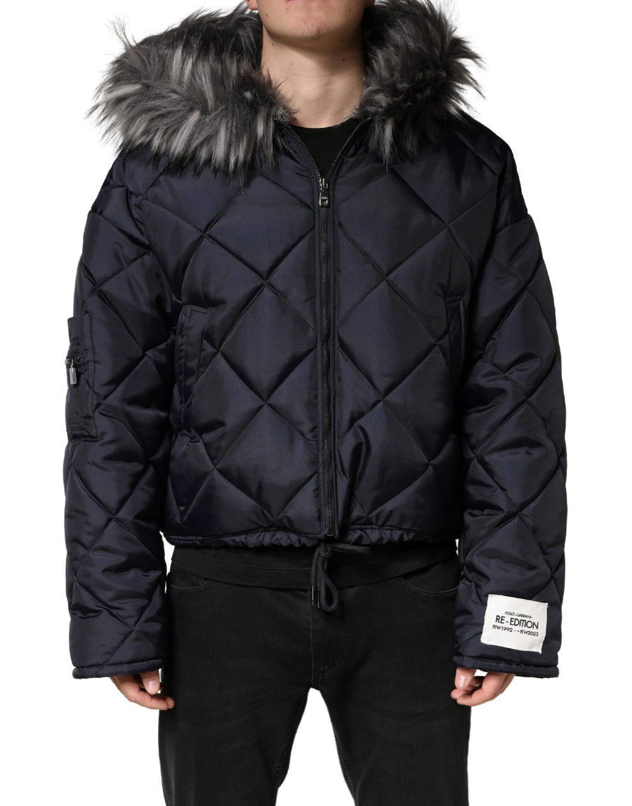Black Quilted Fur Shearling Hooded Jacket Clothing