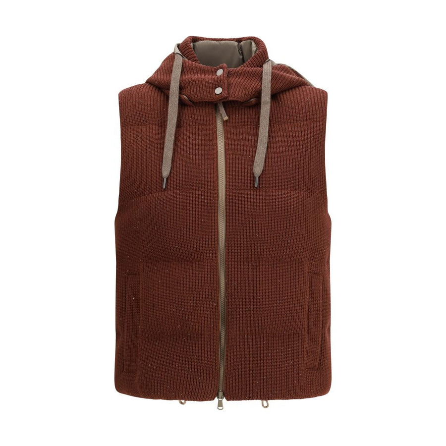 Brown Cotton Sleveless Jacket Clothing