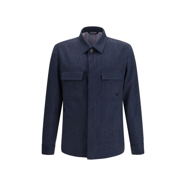 Etro Outer: 100% Wool Ovis Aries; Inner: 52% Viscose 48% Acetate overshirt in navy