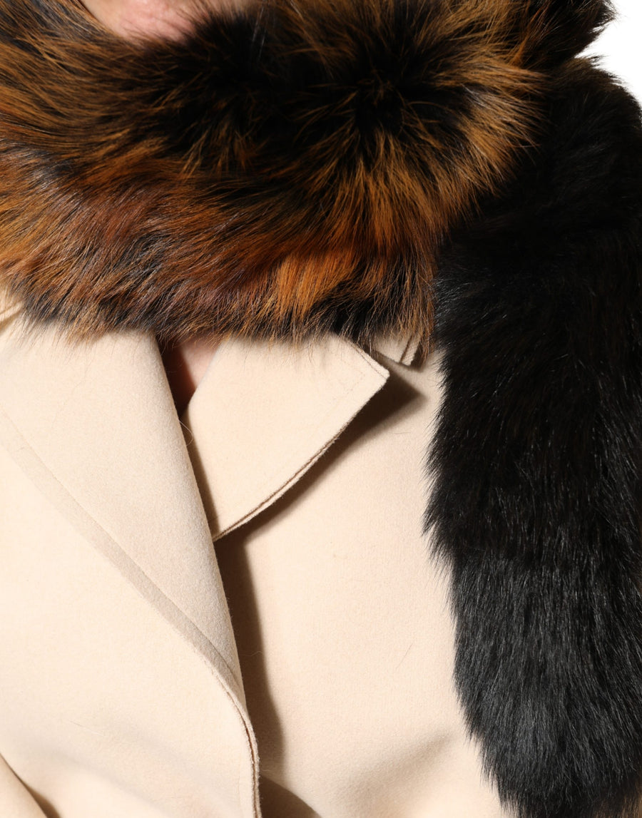 Dolce & Gabbana 100% Red Fox Fur; 100% Cashmere lining scarf in brown
