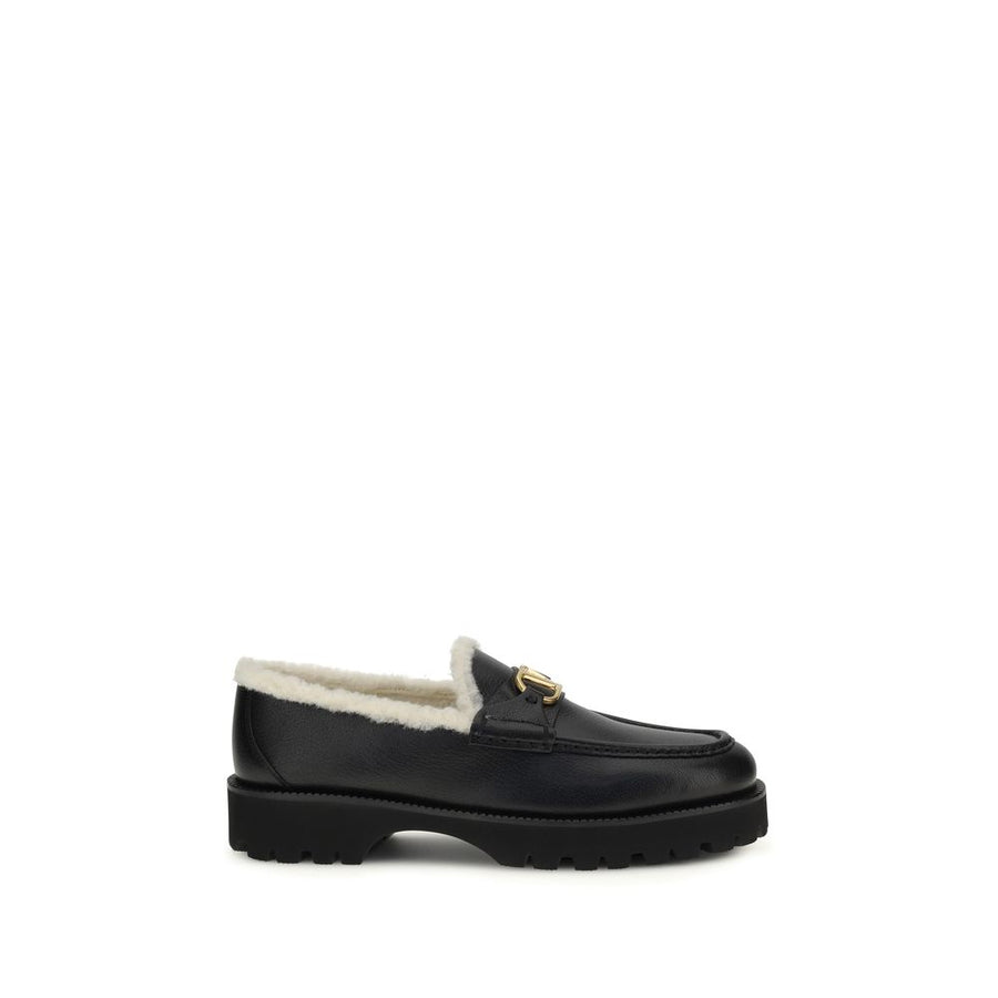 Valentino Garavani 100% Calf Leather Bos Taurus; Shearling lining loafer in black