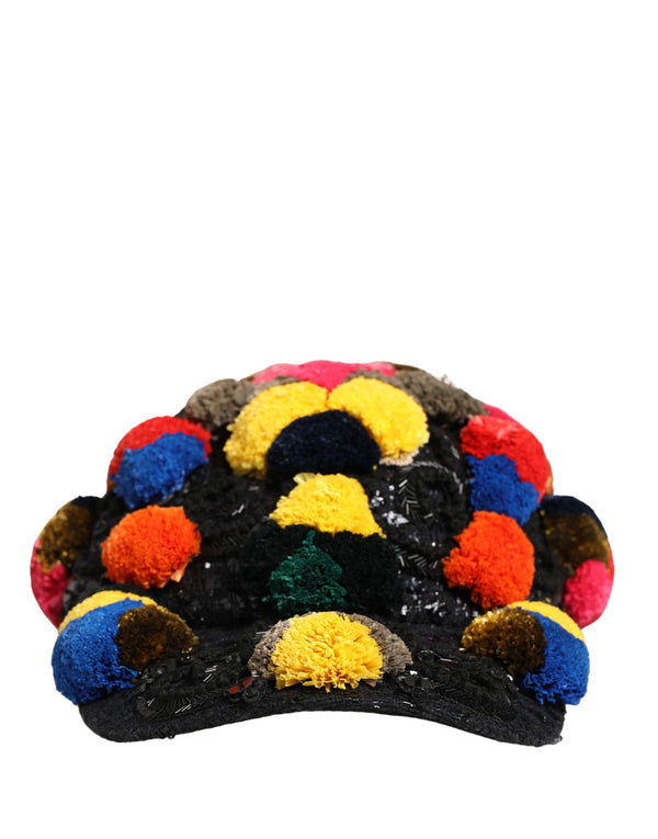Dolce & Gabbana HAT9951 40% Cotton 15% Polyester 2% Silk 10% Viscose 2% Real Brass 28% Raffia 3% Glass; Lining: 90% Silk 10% Virgin Wool baseball cap in multicolor