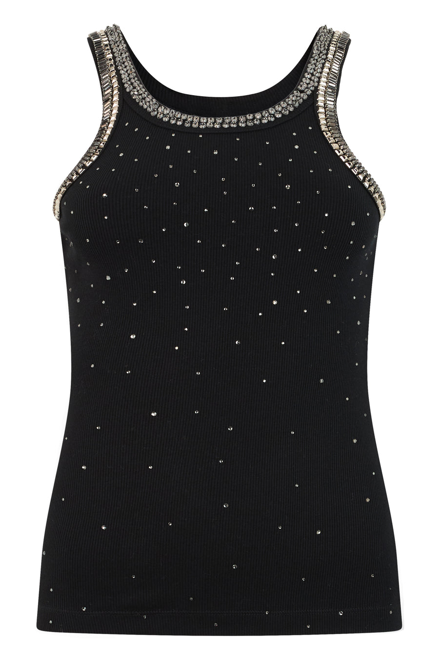 Sleeveless Top With Rhinestones, Black Cotton Vests & Tank Tops