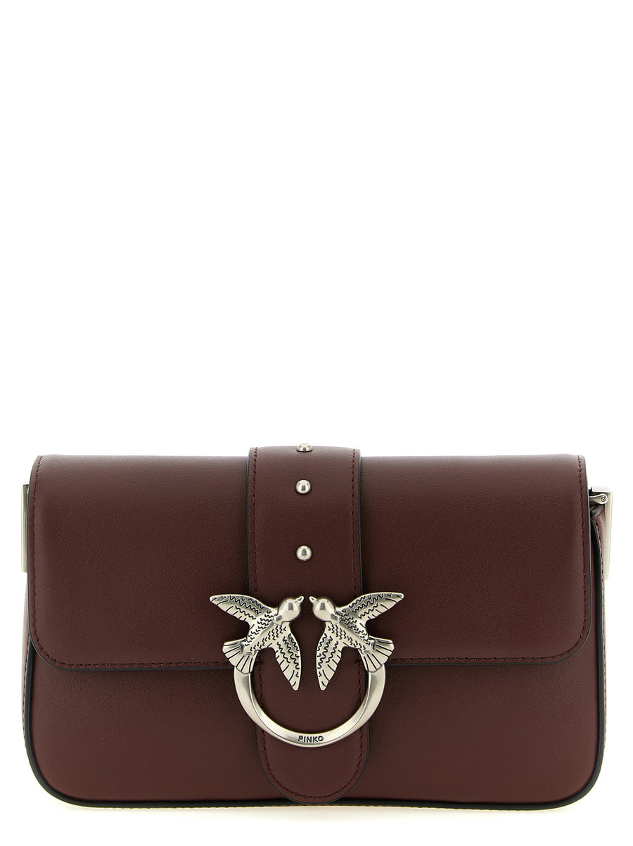 Pinko Love Birds Diamond Cut Buckle Shoulder Bag — Burgundy