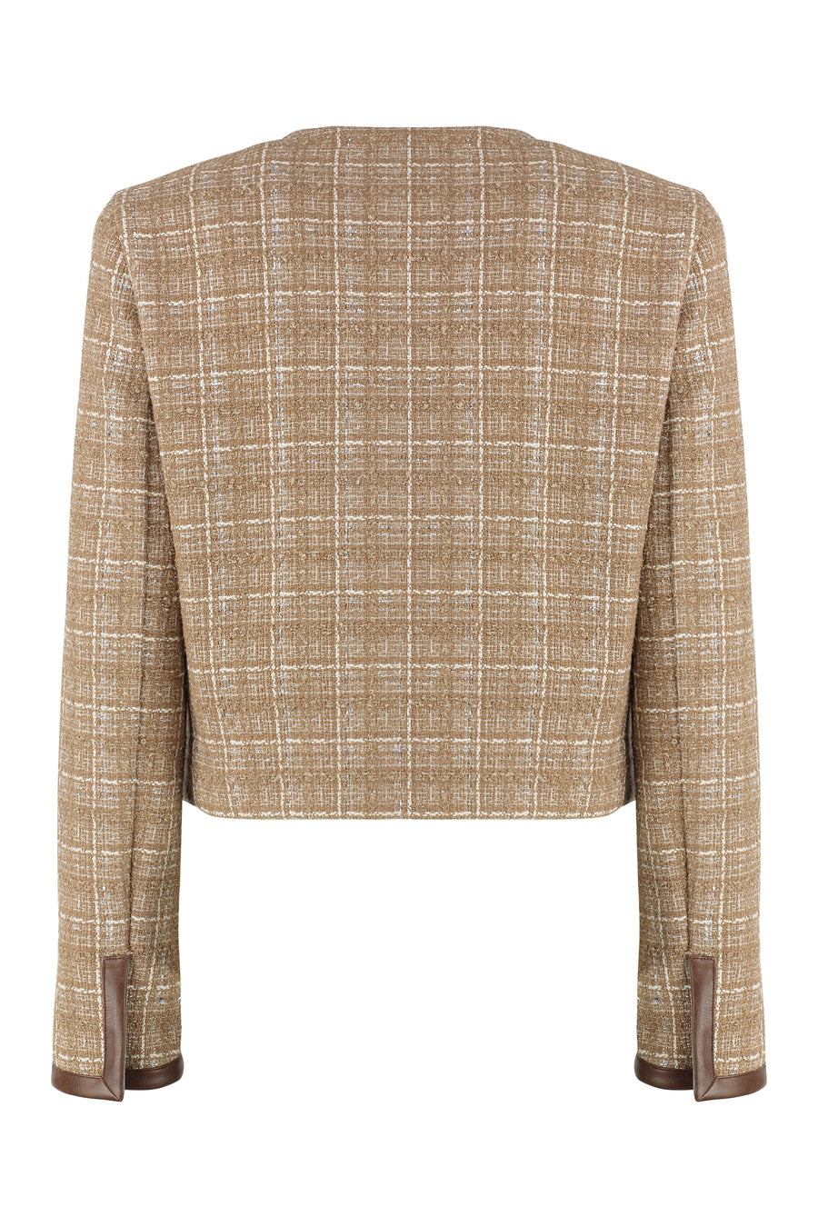 Finale Tweed Jacket With Faux Leather Details Beige Polyester
