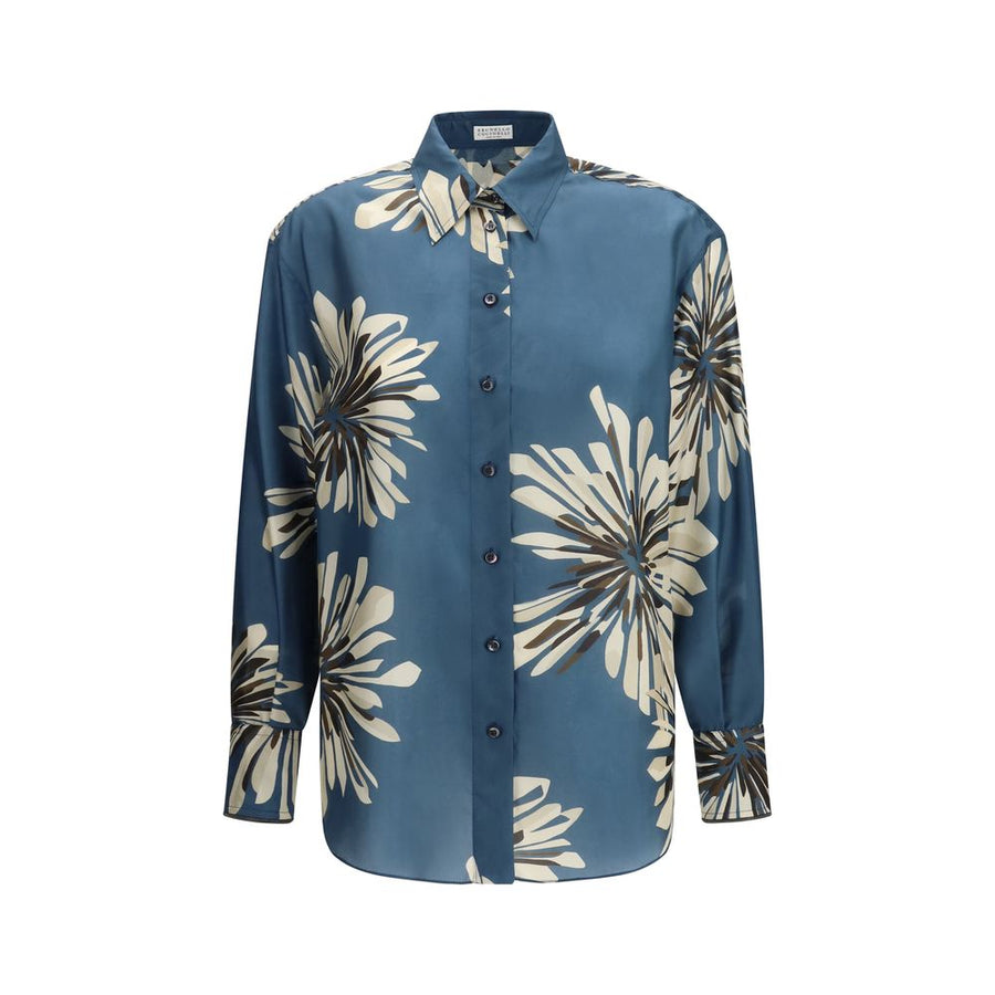 Brunello Cucinelli 100% Silk shirt in blue