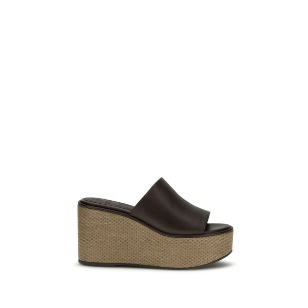 Brunello Cucinelli 100% Calf Leather Bos Taurus platform sandal in brown