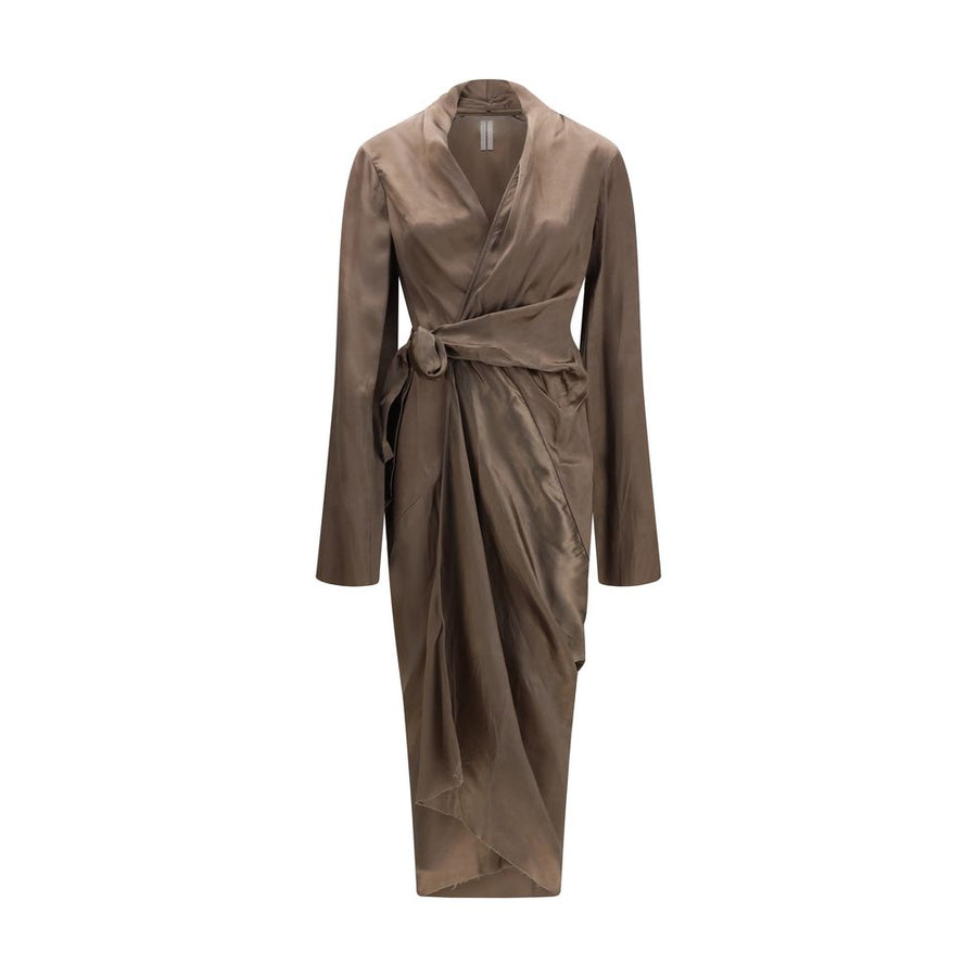 Rick Owens 100% Cupro wrap dress in brown