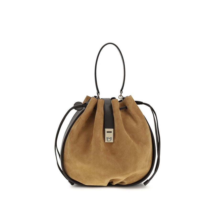 Ferragamo 100% Calf Leather Bos Taurus bucket bag in brown
