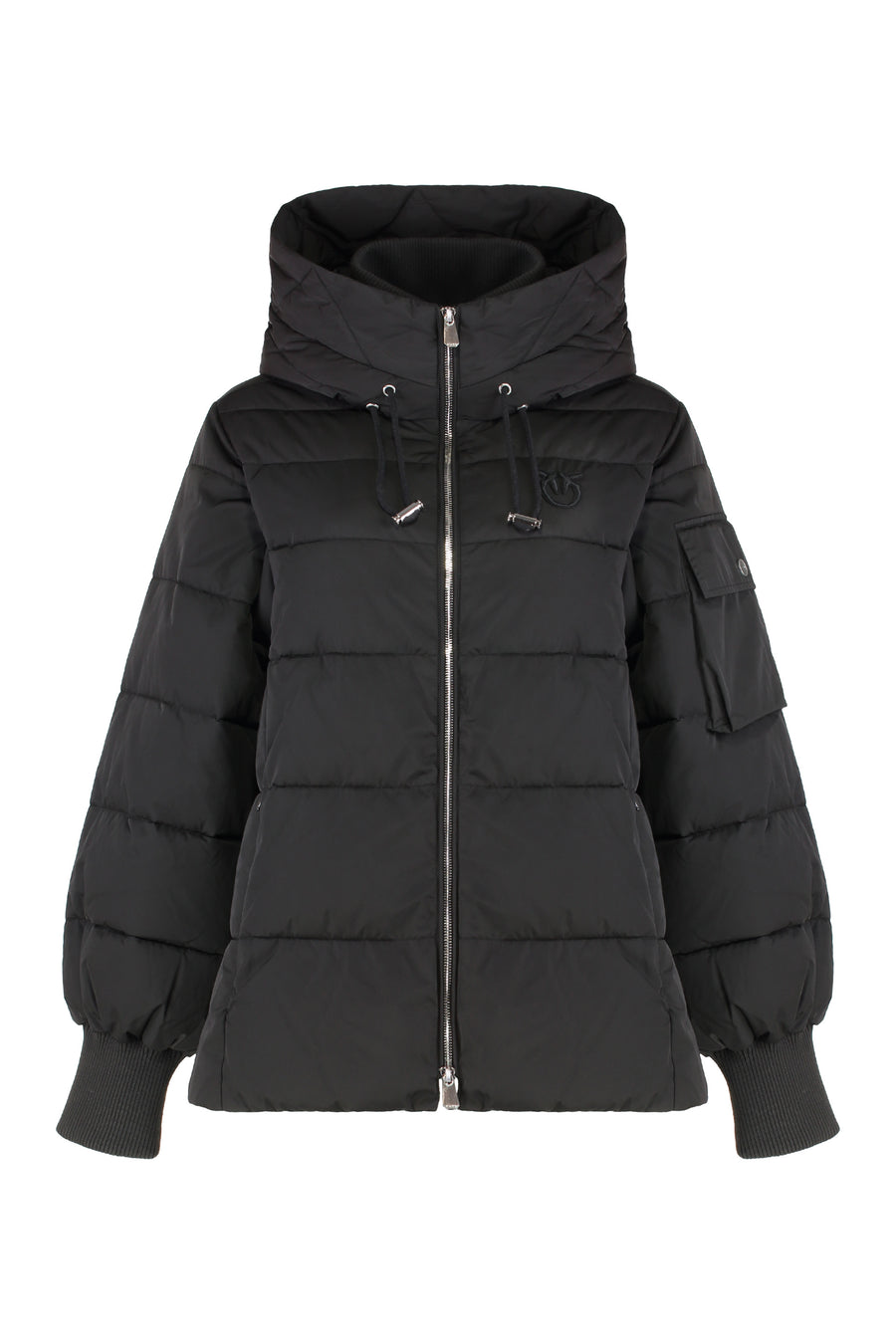 Short Hooded Down Jacket Crusca Black Polyester Puffer