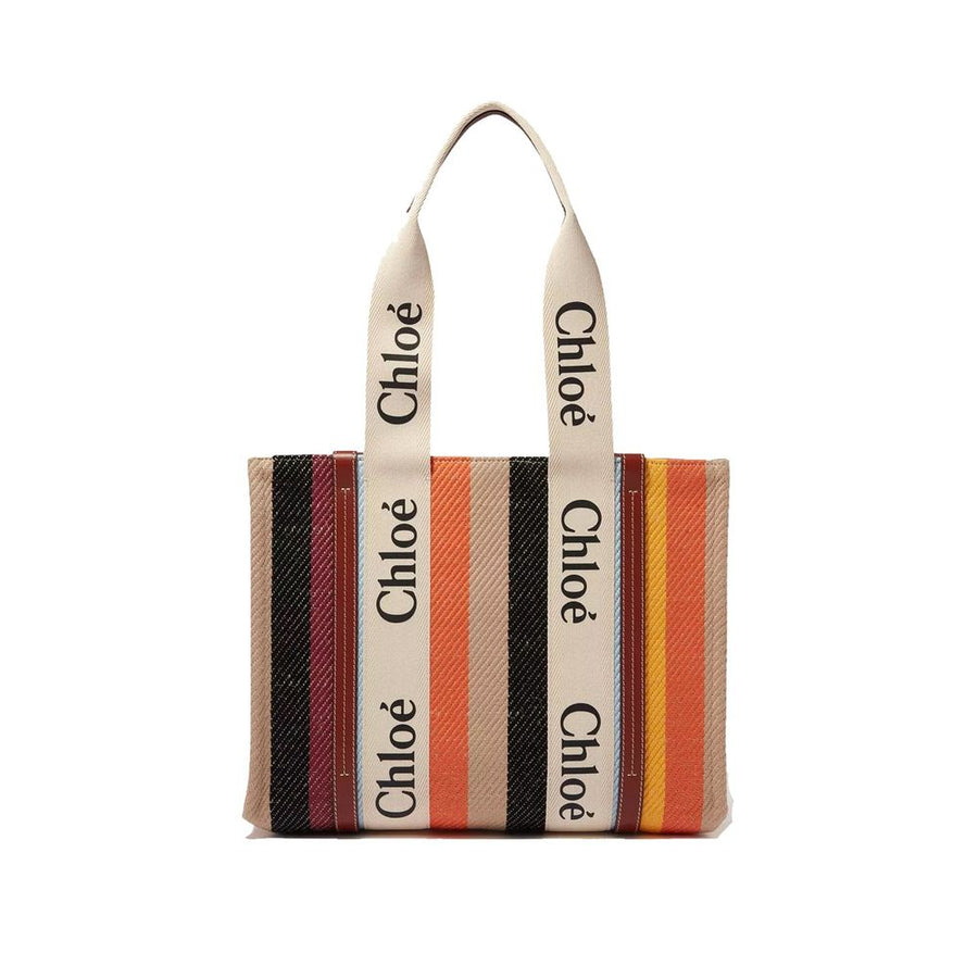 Chloé 100% Linen with leather detail tote bag in beige