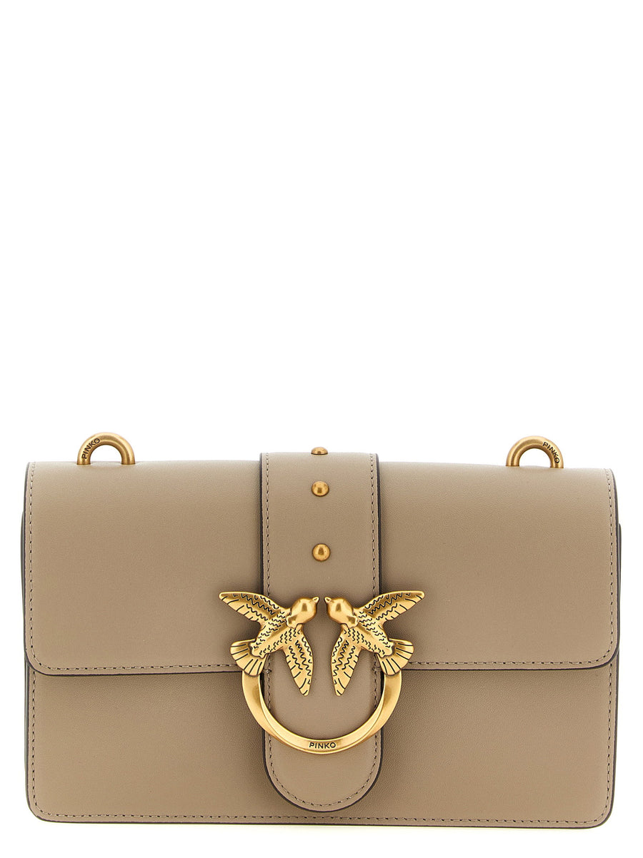 Pinko Love Birds Metal Buckle Shoulder Bag — Beige