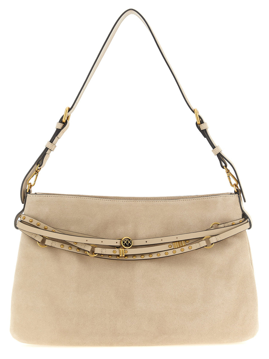 Pinko Studded Belt Shoulder Bag — Beige