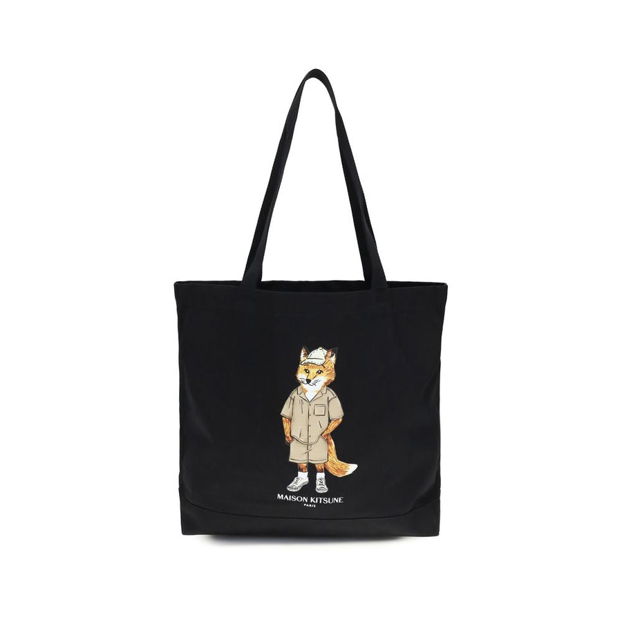 Maison Kitsuné 100% Cotton shoulder bag in black