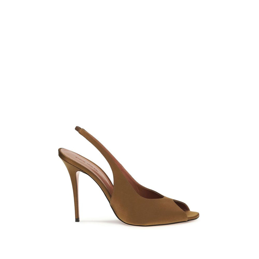 Amina Muaddi 100% Silk heel sandal in brown