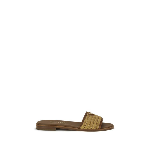 Prada 100% Raffia upper sandals in brown