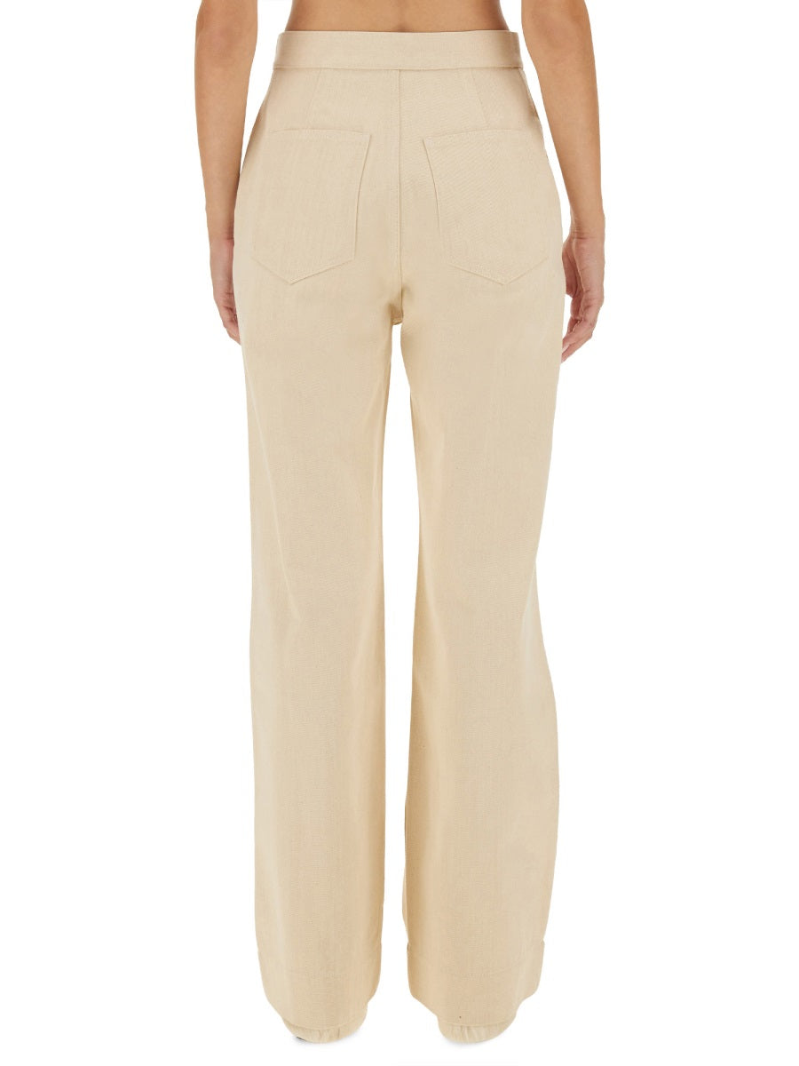 Flared Pants Ivory Cotton Trousers