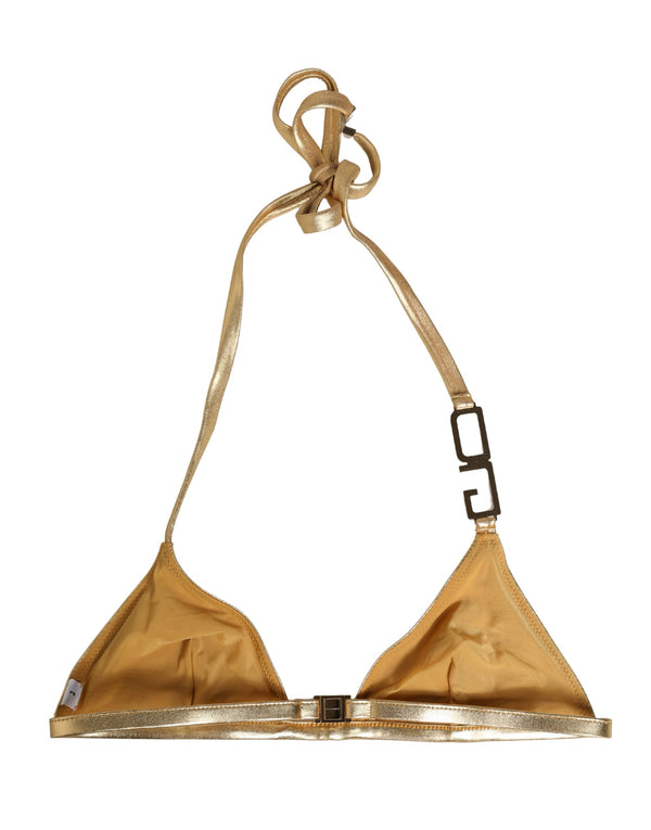 Dolce & Gabbana 4% Elastane 96% Polyester; Lining: 15% Elastane 85% Nylon bikini top in gold