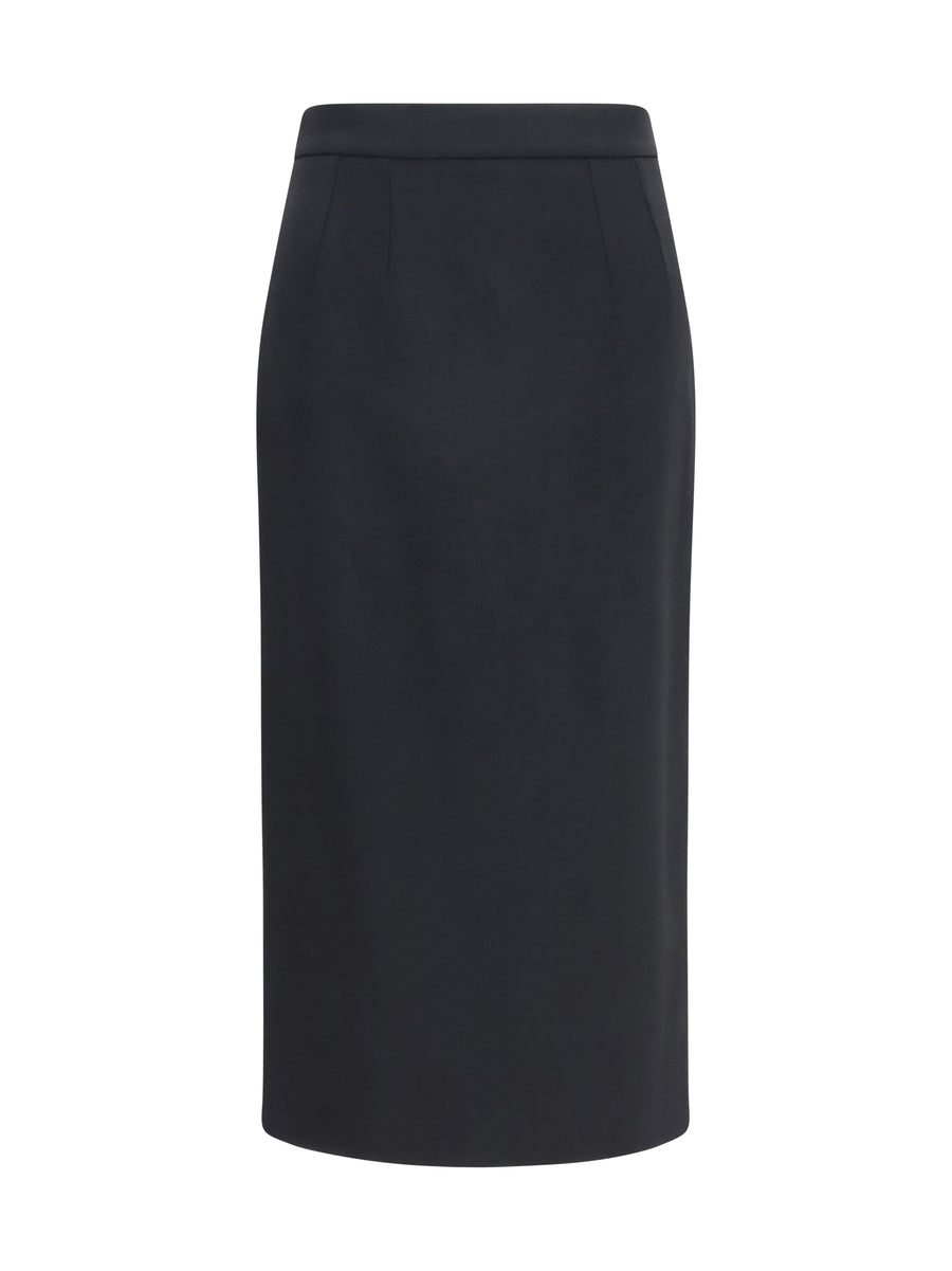 Pencil Skirt Stretch Wool Black Fleece