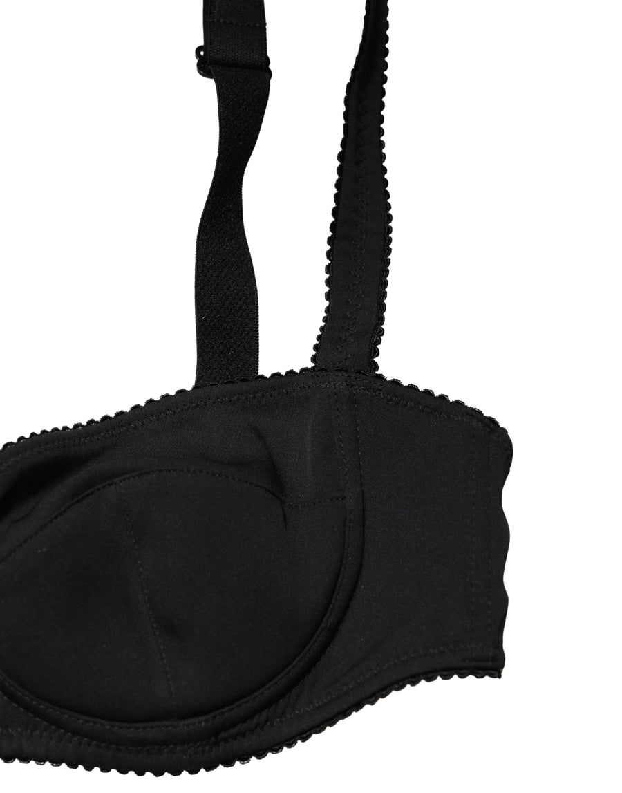 Black Semi-Pad Underwire Balconette Bra Underwear Elastane Silk Clothing