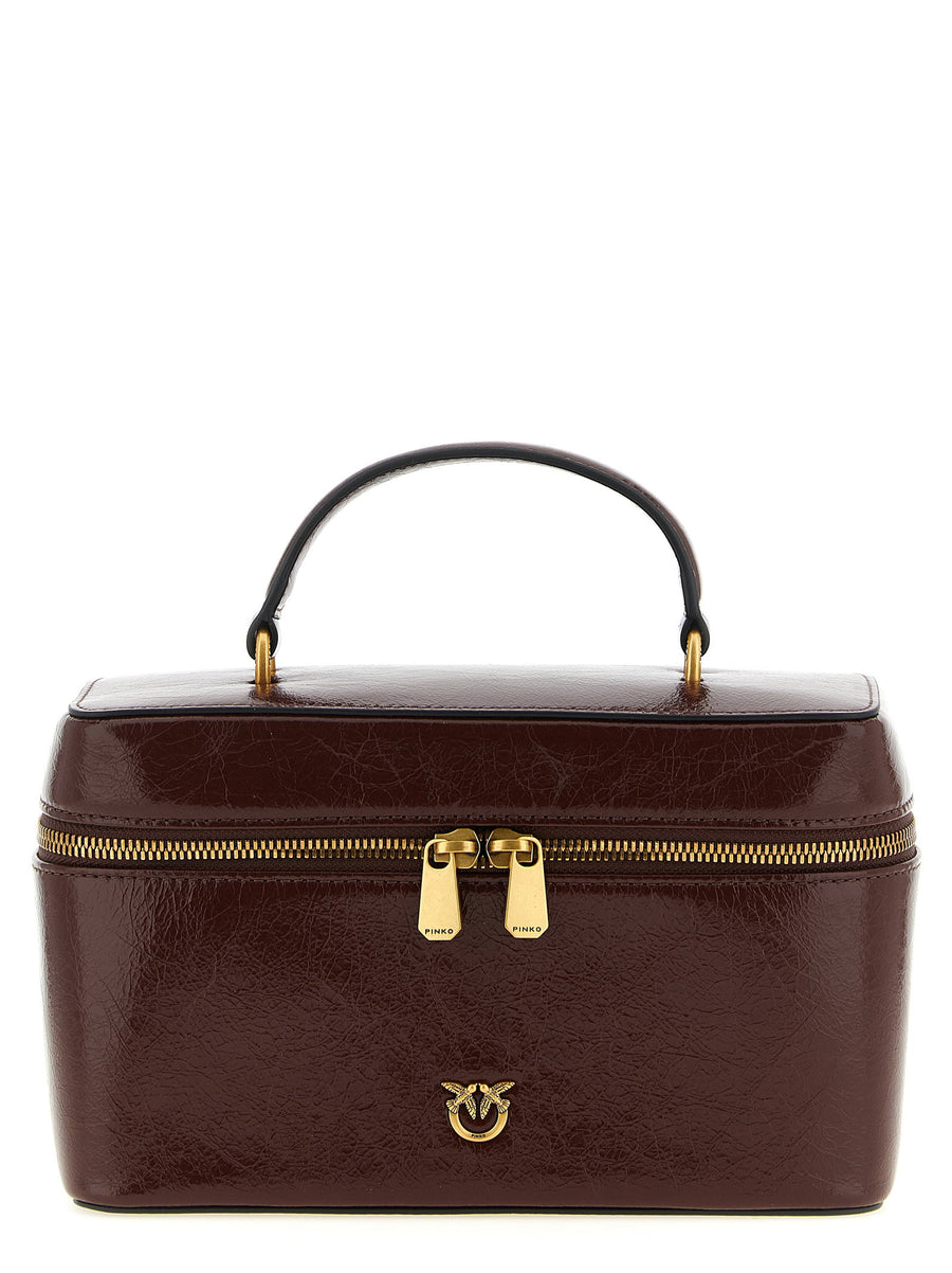 Pinko Crumpled Calf Leather Top Handle Bag — Burgundy