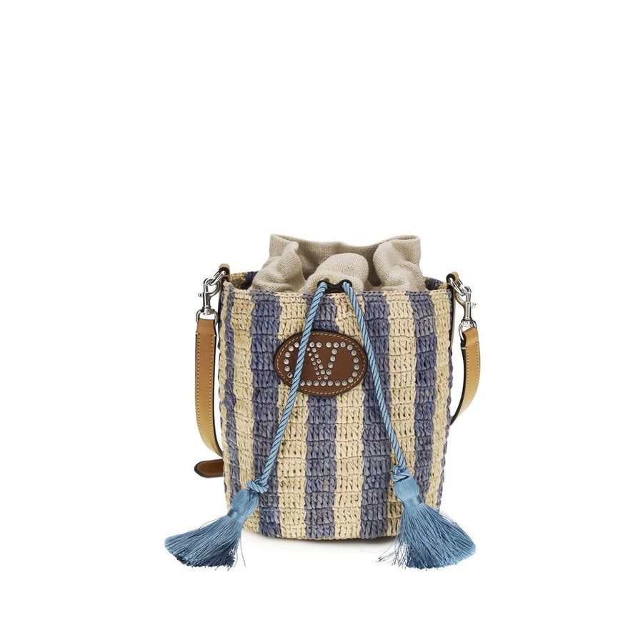 Valentino Garavani 100% Raffia bucket bag in blue