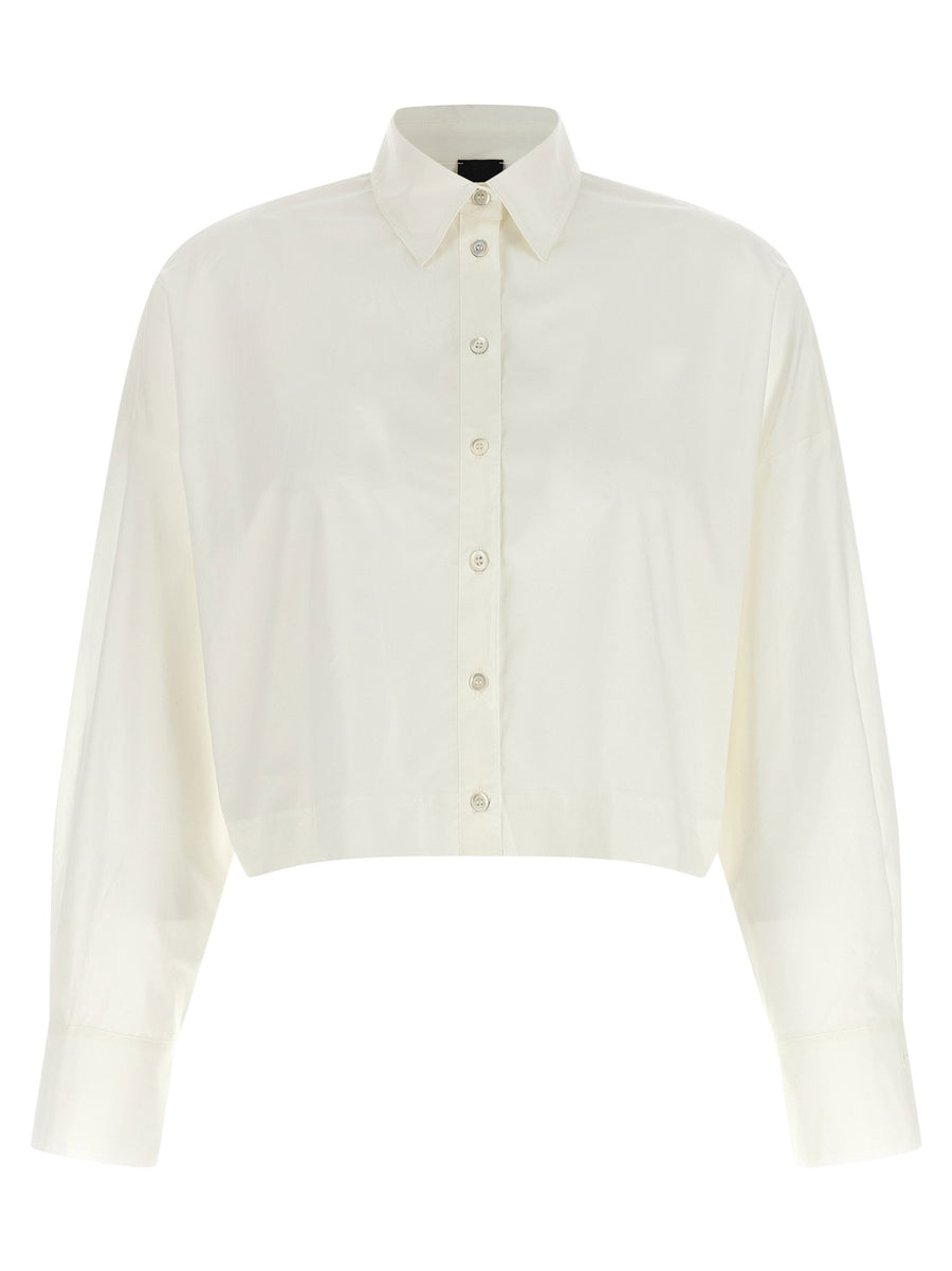 Pinko Cotton Poplin Crop Shirt — Cream