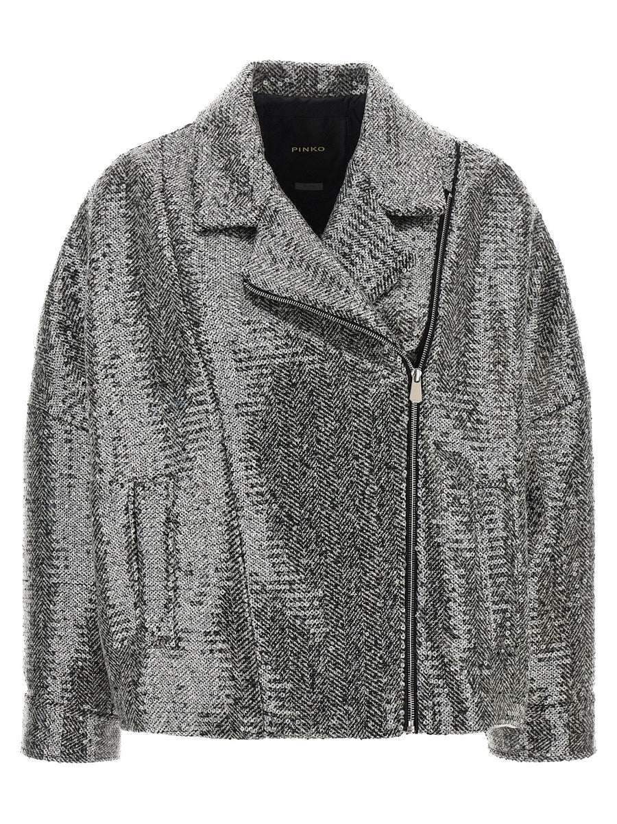 Pinko Sequin-Embroidered Herringbone Jacket — black