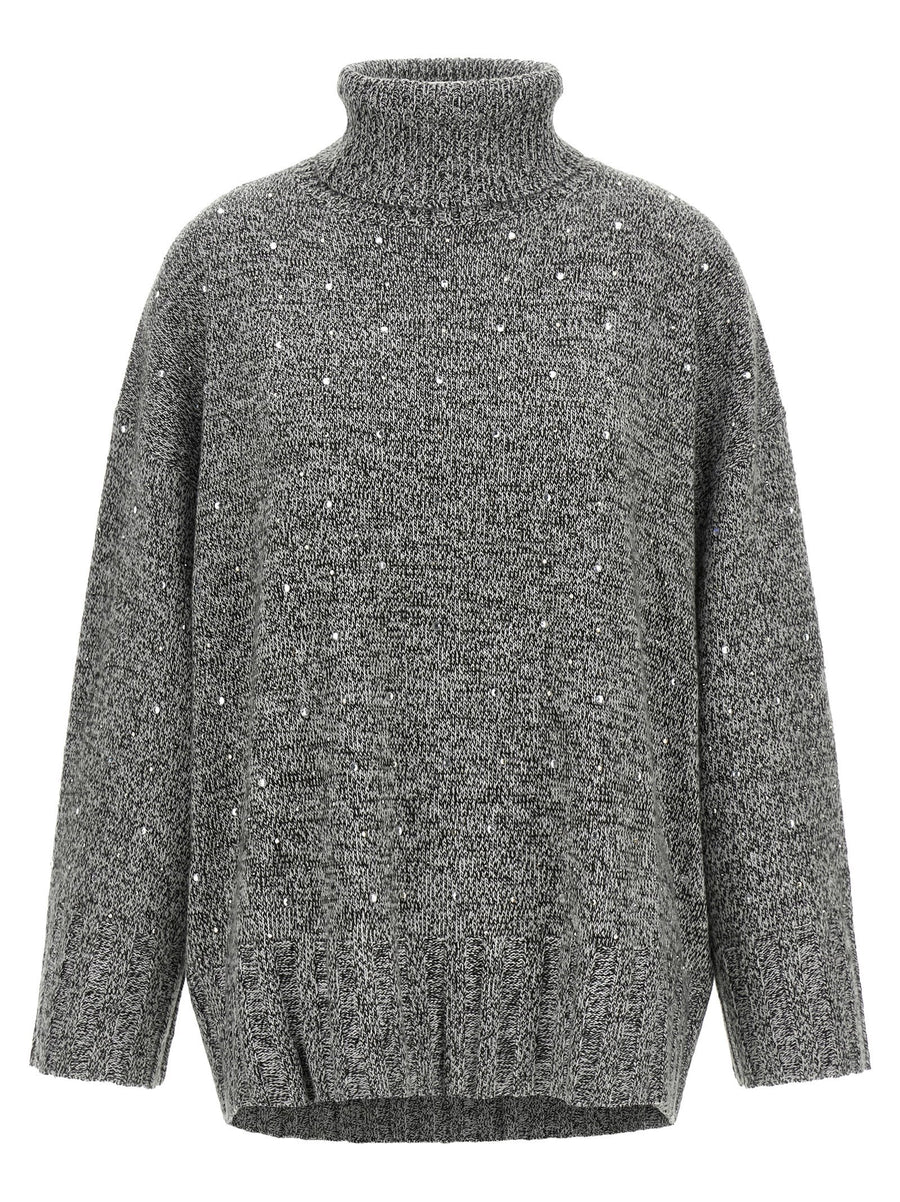 Pinko Crystal-Embellished Wool Blend Sweater — grey