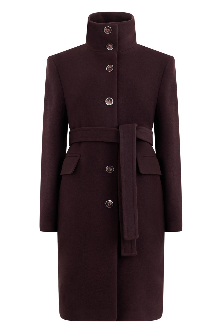 Belted Wool Coat Dark Bordeaux