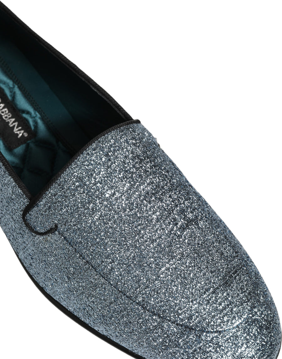 Blue Glitter Lurex Dg Logo Dress Loafers Shoes Leather