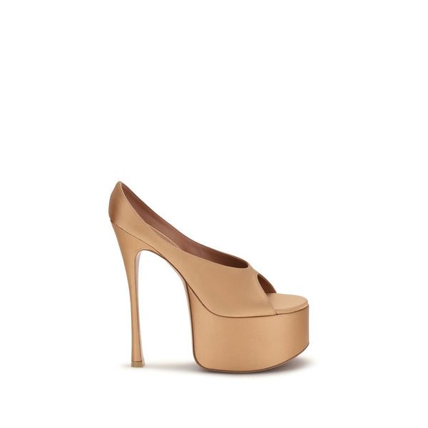Amina Muaddi 100% Silk platform pump in beige