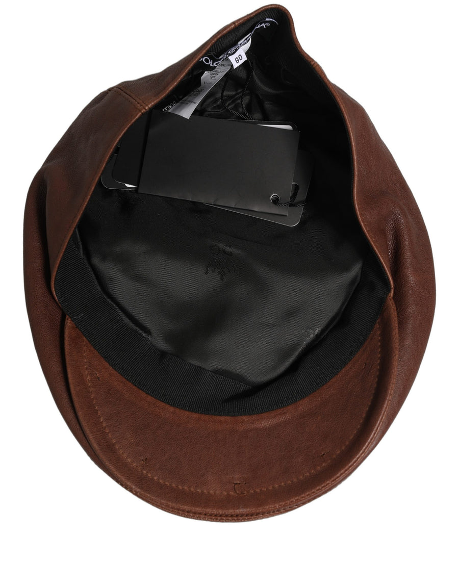Dolce & Gabbana HAT9884 100% Lamb Leather; Lining: 100% Viscose flat cap in brown