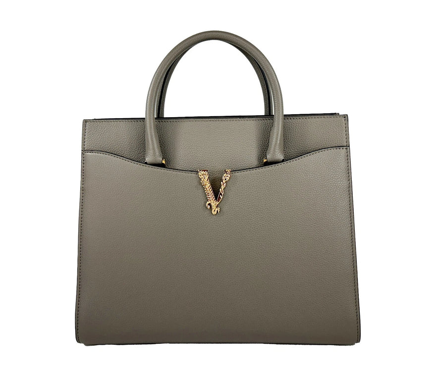 Versace Leather top handle bag in gray