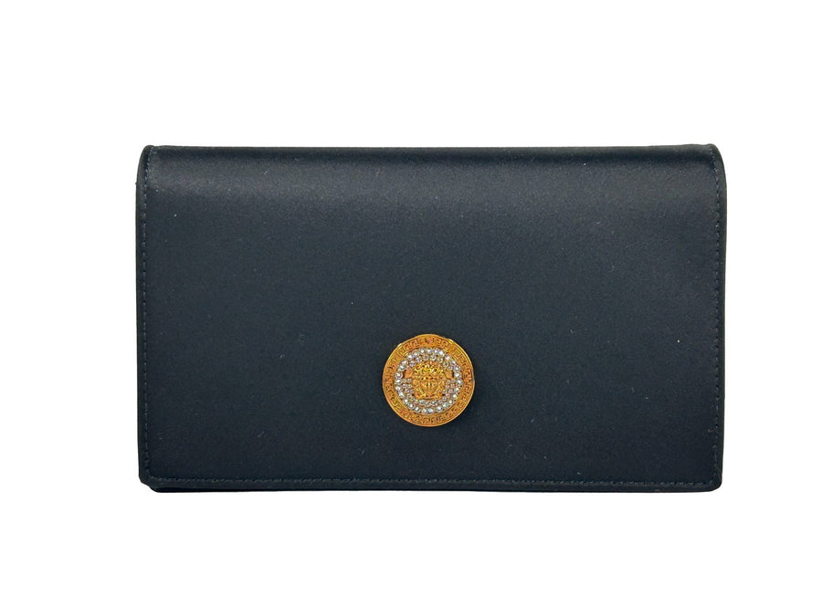 Versace Fabric with leather trim wallet in black