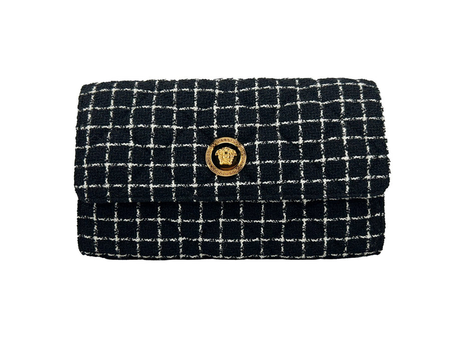 Versace Fabric with Leather Trim crossbody bag in black