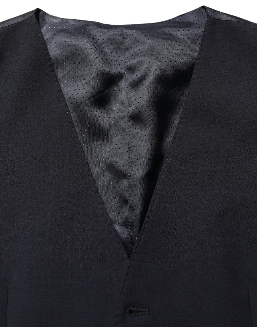 Black Wool Single Breasted Waistcoat Vest Polyester Elastane Clothing