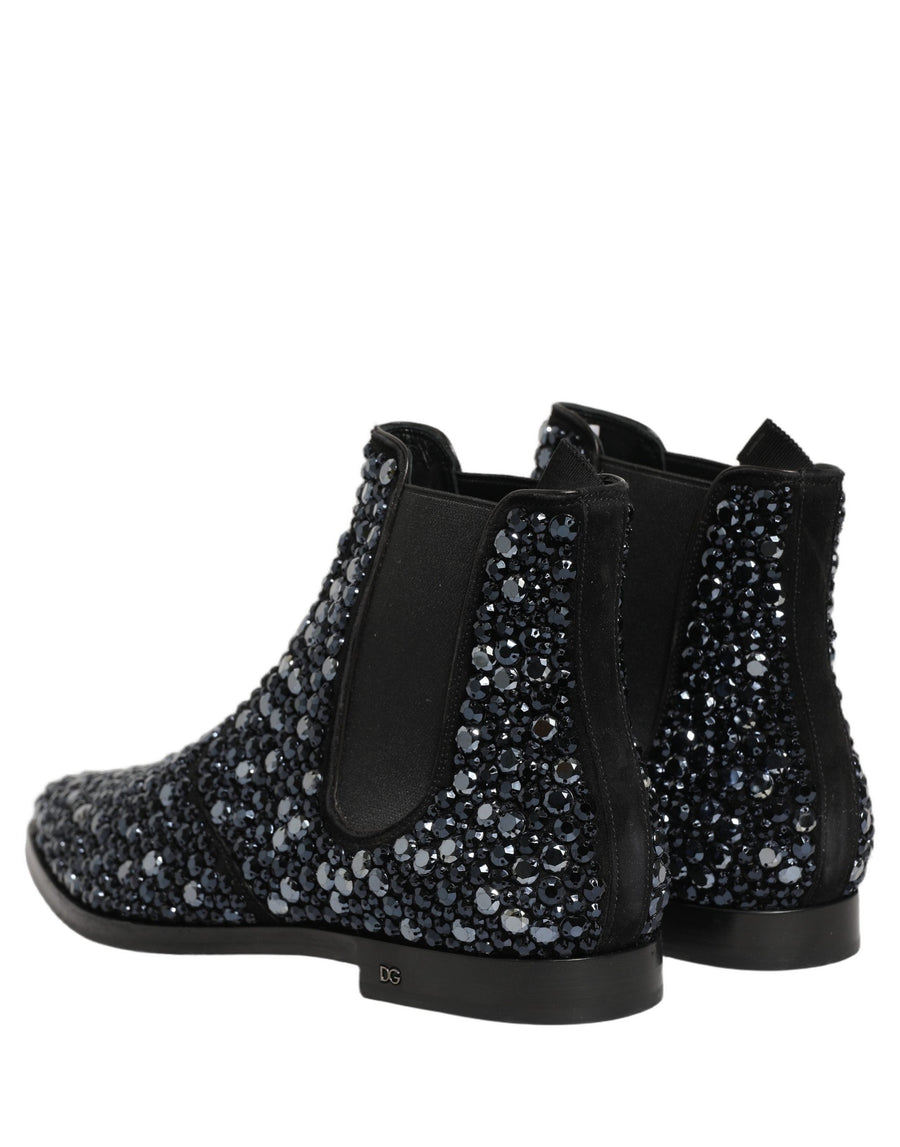 Black Embellished Chelsea Ankle Boots Shoes Leather