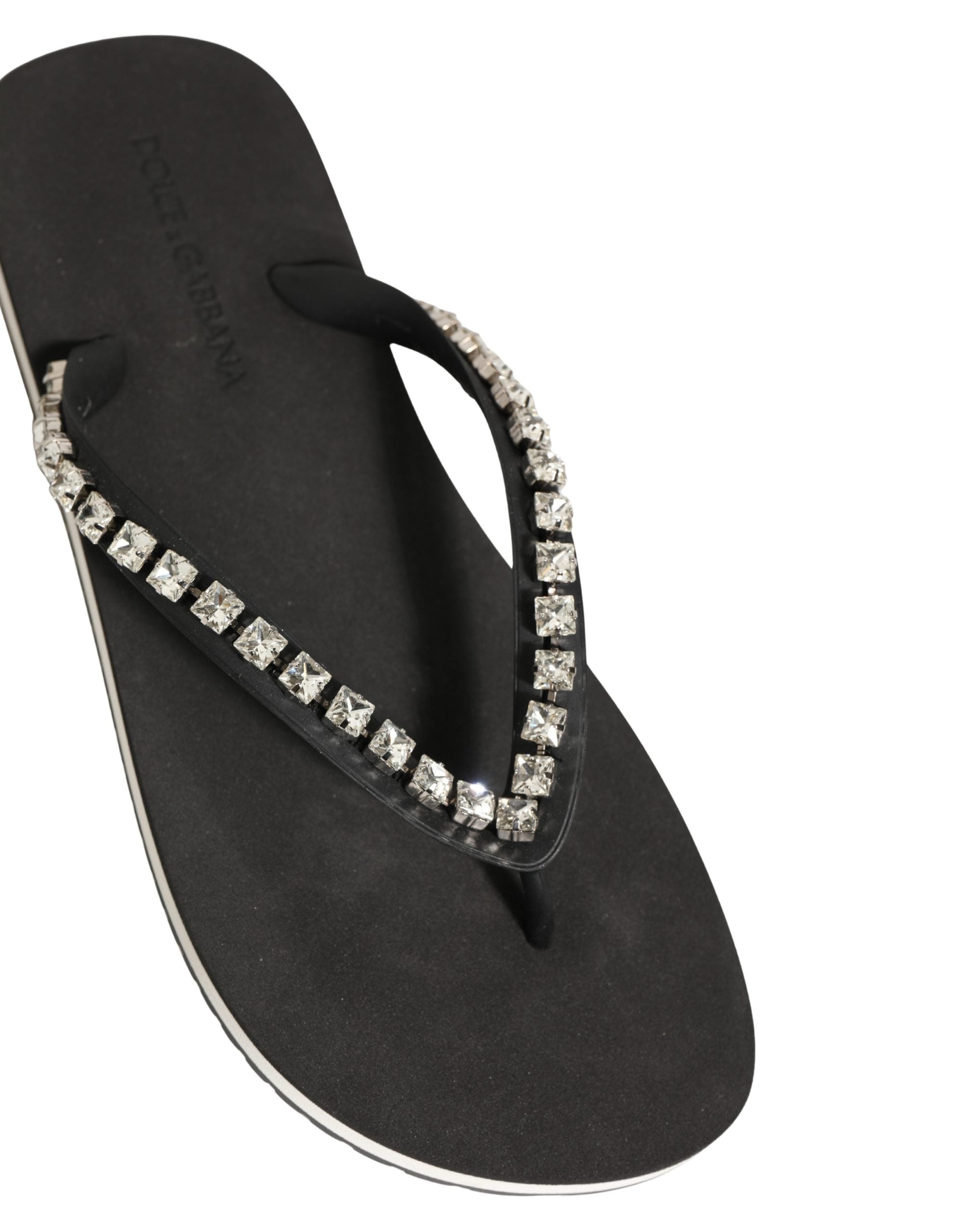 Dolce & Gabbana Rhinestone-Embellished Rubber Sandals — Black