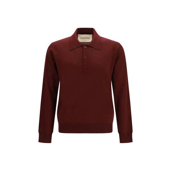 Valentino 100% Merino Wool Ovis Aries polo shirt in bordeaux