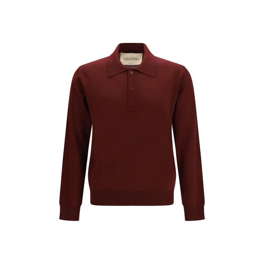 Valentino 100% Merino Wool Ovis Aries polo shirt in bordeaux