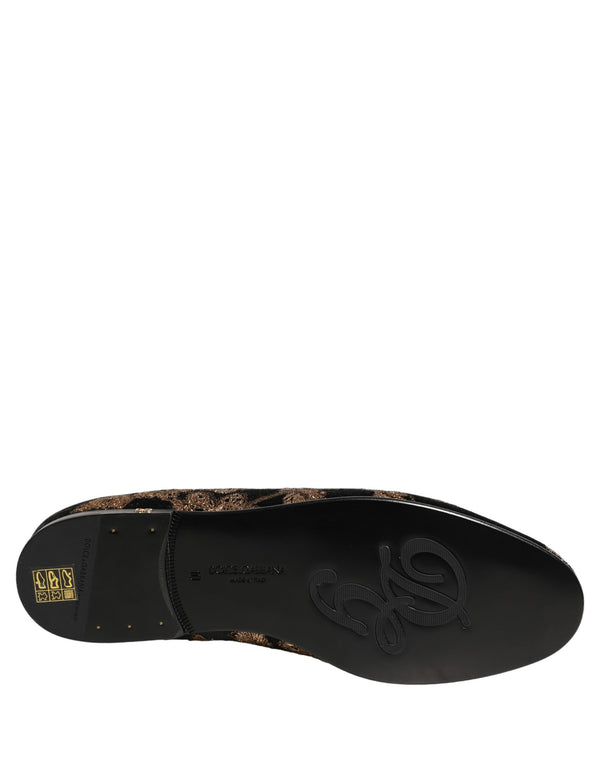 Dolce & Gabbana 20% Nylon 67% Polyester 13% Silk; Lining: 3% Silk 7% Viscose 64% Lamb 13% Goat 13% Calf; Leather outsole loafer in black