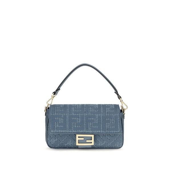 Fendi 100% Raffia with calf leather trim shoulder bag in blue
