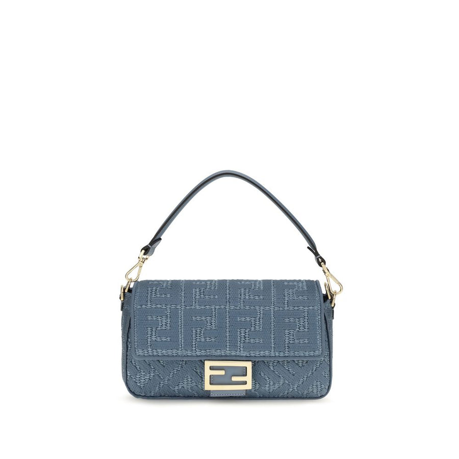 Fendi 100% Raffia with calf leather trim shoulder bag in blue