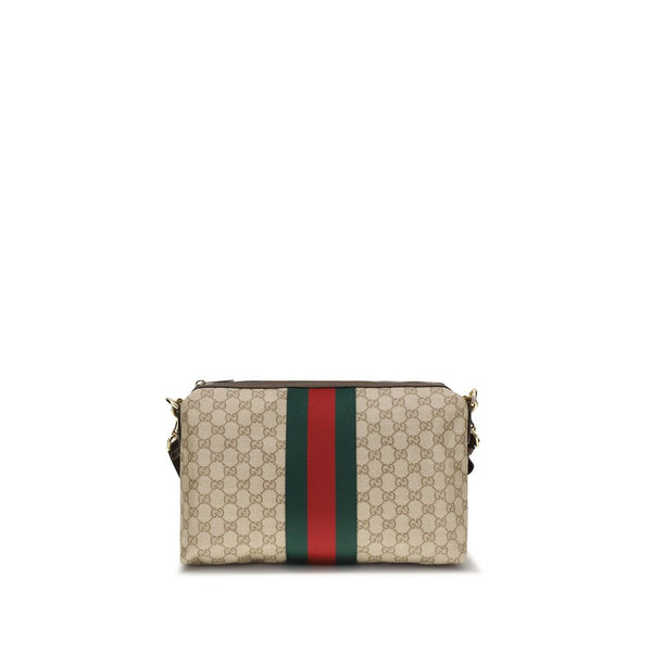 Gucci 45% Cotton 36% Linen 19% Polyurethane with leather trim shoulder bag in beige