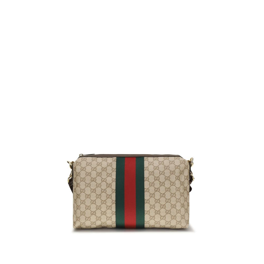 Gucci 45% Cotton 36% Linen 19% Polyurethane with leather trim shoulder bag in beige
