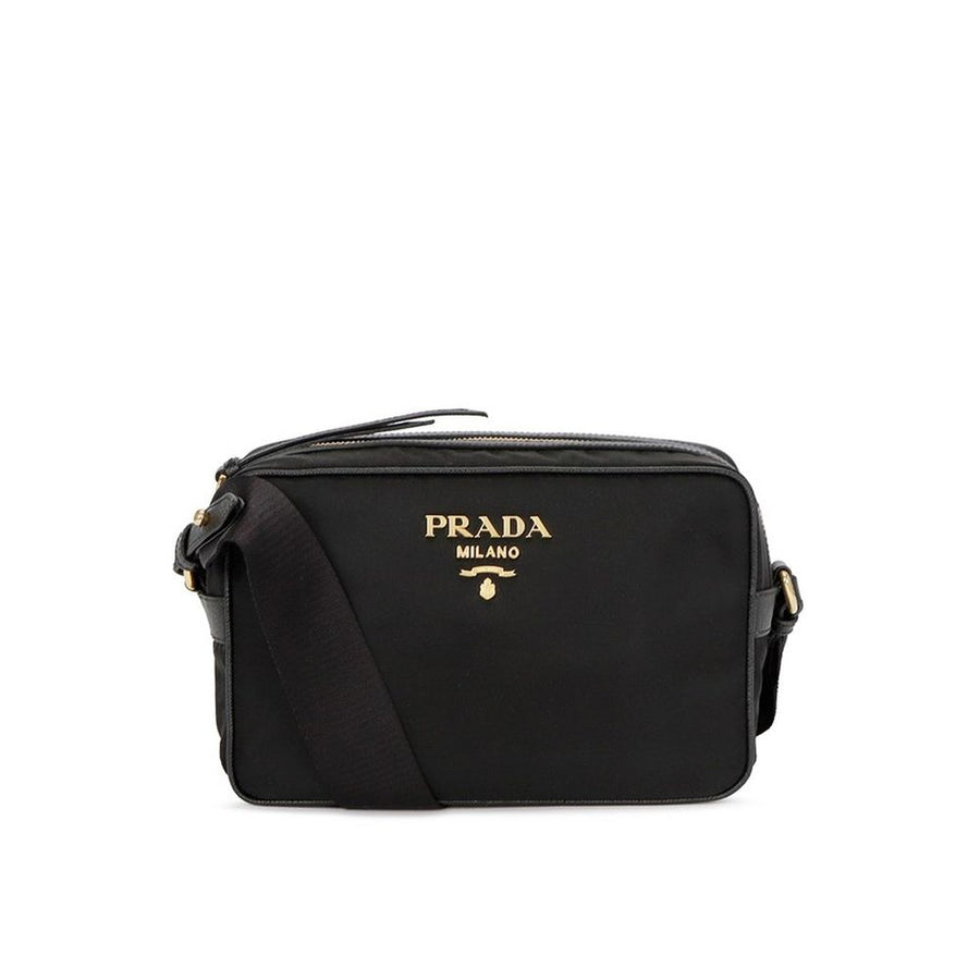 Prada 100% Nylon with leather detail shoulder bag in black