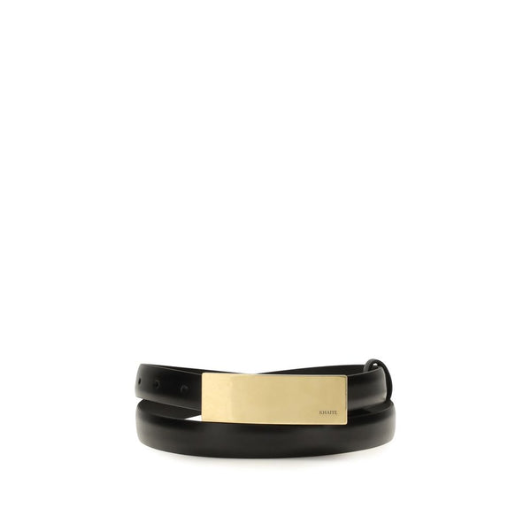 Khaite 100% Calf Leather Bos Taurus; 18-karat gold-plated brass buckle belt in black