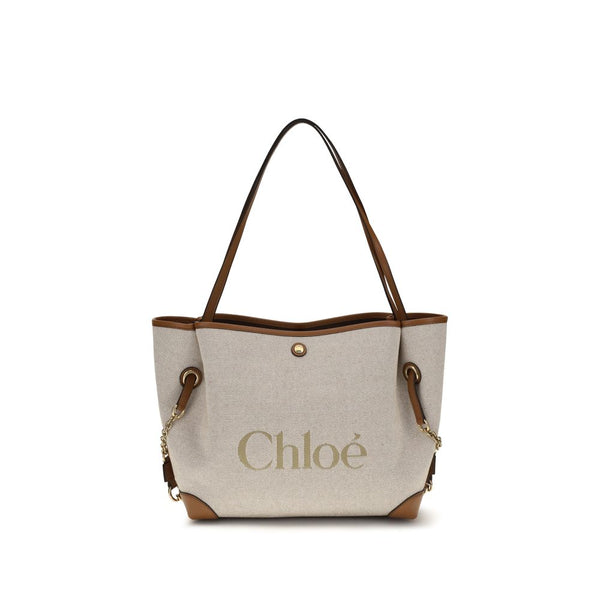 Chloé 100% Cotton canvas with calfskin details tote bag in beige